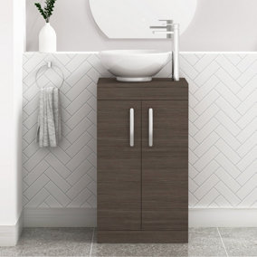 500mm Floor Standing Vanity Unit 2 Door Grey Elm & Countertop Basin - Breeze
