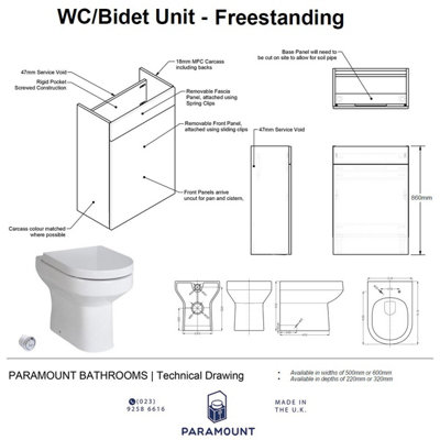 500mm Freestanding WC Unit (Fully Assembled) - Cambridge Solid Wood Indigo Slimline Depth With Pan And Cistern