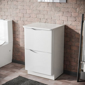 500mm Gloss White 2 Drawer Work Top Freestanding Vanity Unit Bathroom