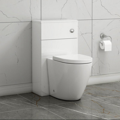 White gloss WC furniture unit and toilet
