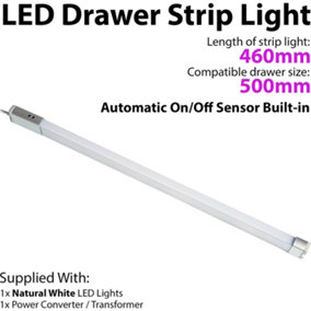 500mm LED Drawer Strip Light AUTO ON/OFF PIR SENSOR Kitchen Cupboard Door Unit