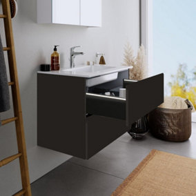500mm LED Drawers Minimalist 2 Drawer Wall Hung Bathroom Vanity Basin Unit (Fully Assembled) - Lucente Gloss Anthracite