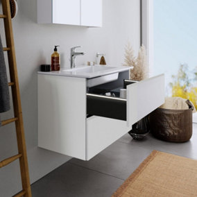 500mm LED Drawers Minimalist 2 Drawer Wall Hung Bathroom Vanity Basin Unit (Fully Assembled) - Lucente Gloss Light Grey
