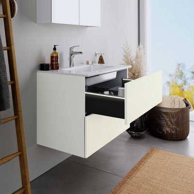 500mm LED Drawers Minimalist 2 Drawer Wall Hung Bathroom Vanity Basin Unit (Fully Assembled) - Vivo Gloss Ivory Price Comparisons | Compare The Build