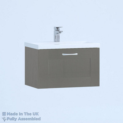 500mm Mid Edge 1 Drawer Wall Hung Bathroom Vanity Basin Unit (Fully Assembled) - Cambridge Solid Wood Dust Grey Price Comparisons | Compare The Build