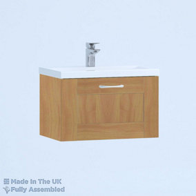 500mm Mid Edge 1 Drawer Wall Hung Bathroom Vanity Basin Unit (Fully Assembled) - Cambridge Solid Wood Natural Oak