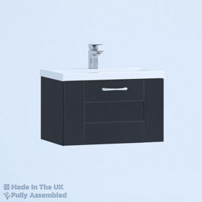 500mm Mid Edge 1 Drawer Wall Hung Bathroom Vanity Basin Unit (Fully Assembled) - Cartmel Woodgrain Indigo
