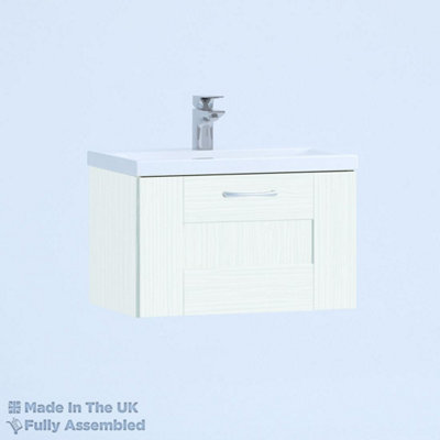 500mm Mid Edge 1 Drawer Wall Hung Bathroom Vanity Basin Unit (Fully Assembled) - Cartmel Woodgrain Ivory Price Comparisons | Compare The Build