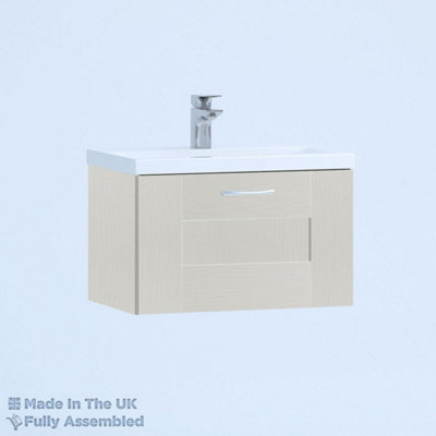 500mm Mid Edge 1 Drawer Wall Hung Bathroom Vanity Basin Unit (Fully Assembled) - Cartmel Woodgrain Light Grey