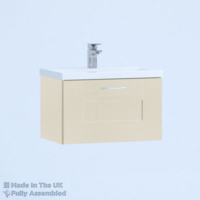 500mm Mid Edge 1 Drawer Wall Hung Bathroom Vanity Basin Unit (Fully Assembled) - Cartmel Woodgrain Mussel