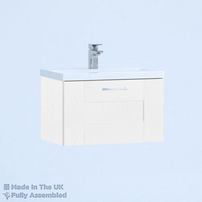 500mm Mid Edge 1 Drawer Wall Hung Bathroom Vanity Basin Unit (Fully Assembled) - Cartmel Woodgrain White Price Comparisons | Compare The Build