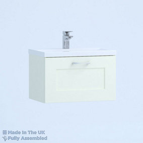 500mm Mid Edge 1 Drawer Wall Hung Bathroom Vanity Basin Unit (Fully Assembled) - Oxford Matt Ivory
