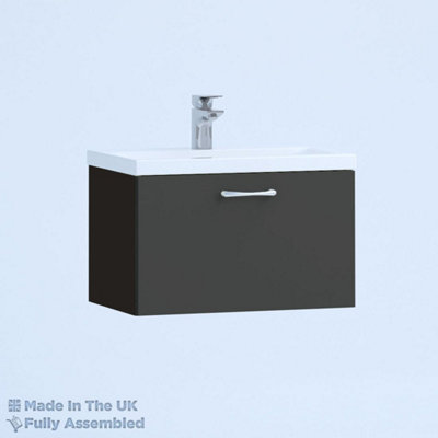 500mm Mid Edge 1 Drawer Wall Hung Bathroom Vanity Basin Unit (Fully Assembled) - Vivo Gloss Anthracite