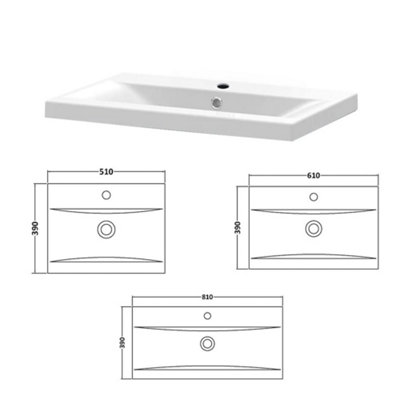 500mm Mid Edge 1 Drawer Wall Hung Bathroom Vanity Basin Unit (Fully Assembled) - Vivo Gloss Anthracite