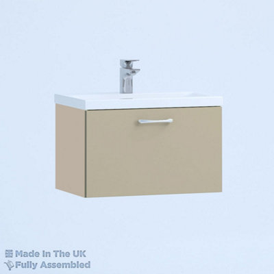 500mm Mid Edge 1 Drawer Wall Hung Bathroom Vanity Basin Unit (Fully Assembled) - Vivo Gloss Cashmere