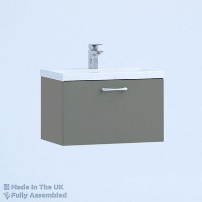 500mm Mid Edge 1 Drawer Wall Hung Bathroom Vanity Basin Unit (Fully Assembled) - Vivo Gloss Dust Grey