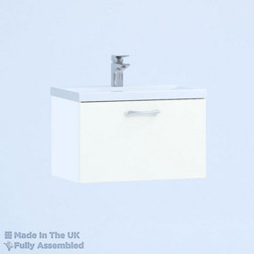 500mm Mid Edge 1 Drawer Wall Hung Bathroom Vanity Basin Unit (Fully Assembled) - Vivo Gloss White