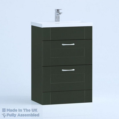 500mm Mid Edge 2 Drawer Floor Standing Bathroom Vanity Basin Unit (Fully Assembled) - Cambridge Solid Wood Fir Green