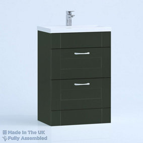 500mm Mid Edge 2 Drawer Floor Standing Bathroom Vanity Basin Unit (Fully Assembled) - Cambridge Solid Wood Fir Green