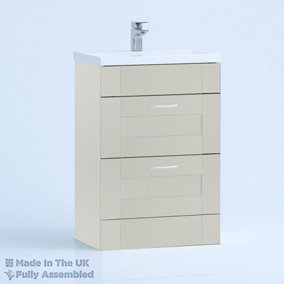 500mm Mid Edge 2 Drawer Floor Standing Bathroom Vanity Basin Unit (Fully Assembled) - Cambridge Solid Wood Light Grey