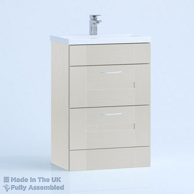 500mm Mid Edge 2 Drawer Floor Standing Bathroom Vanity Basin Unit (Fully Assembled) - Cartmel Woodgrain Light Grey