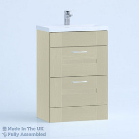 500mm Mid Edge 2 Drawer Floor Standing Bathroom Vanity Basin Unit (Fully Assembled) - Cartmel Woodgrain Sage Green