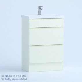 500mm Mid Edge 2 Drawer Floor Standing Bathroom Vanity Basin Unit (Fully Assembled) - Lucente Gloss Cream