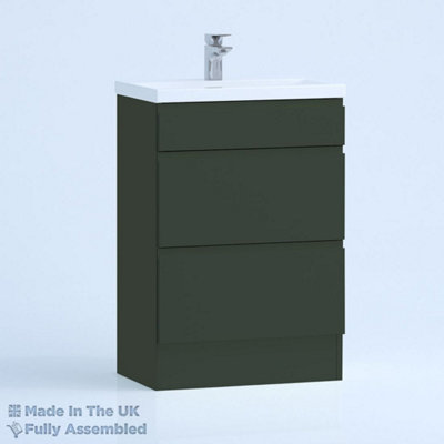 500mm Mid Edge 2 Drawer Floor Standing Bathroom Vanity Basin Unit (Fully Assembled) - Lucente Matt Fir Green