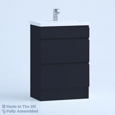500mm Mid Edge 2 Drawer Floor Standing Bathroom Vanity Basin Unit (Fully Assembled) - Lucente Matt Indigo Price Comparisons | Compare The Build