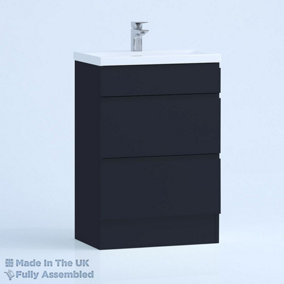 500mm Mid Edge 2 Drawer Floor Standing Bathroom Vanity Basin Unit (Fully Assembled) - Lucente Matt Indigo