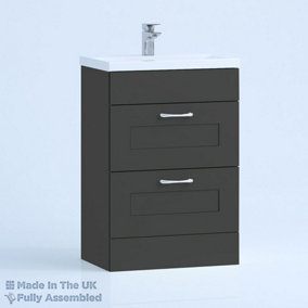 500mm Mid Edge 2 Drawer Floor Standing Bathroom Vanity Basin Unit (Fully Assembled) - Oxford Matt Anthracite