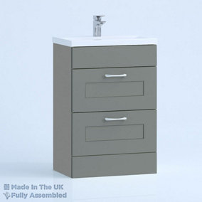 500mm Mid Edge 2 Drawer Floor Standing Bathroom Vanity Basin Unit (Fully Assembled) - Oxford Matt Dust Grey
