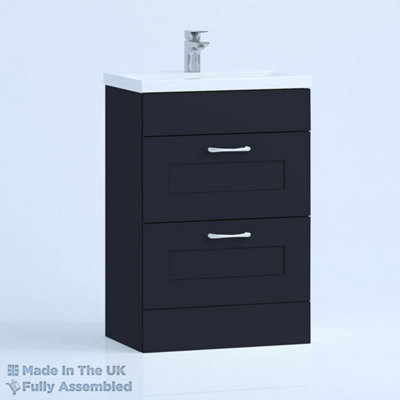 500mm Mid Edge 2 Drawer Floor Standing Bathroom Vanity Basin Unit (Fully Assembled) - Oxford Matt Indigo