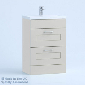500mm Mid Edge 2 Drawer Floor Standing Bathroom Vanity Basin Unit (Fully Assembled) - Oxford Matt Light Grey