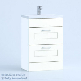 500mm Mid Edge 2 Drawer Floor Standing Bathroom Vanity Basin Unit (Fully Assembled) - Oxford Matt White