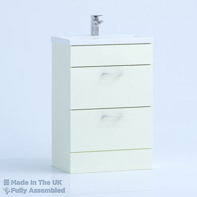 500mm Mid Edge 2 Drawer Floor Standing Bathroom Vanity Basin Unit (Fully Assembled) - Vivo Gloss Ivory Price Comparisons | Compare The Build
