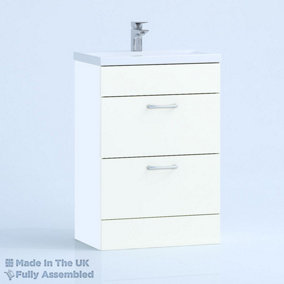 500mm Mid Edge 2 Drawer Floor Standing Bathroom Vanity Basin Unit (Fully Assembled) - Vivo Gloss White