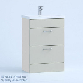 500mm Mid Edge 2 Drawer Floor Standing Bathroom Vanity Basin Unit (Fully Assembled) - Vivo Matt Light Grey
