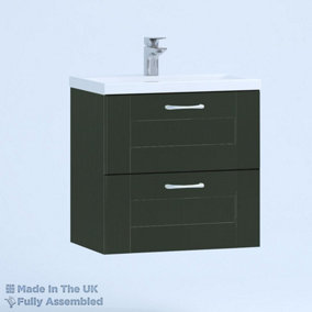 500mm Mid Edge 2 Drawer Wall Hung Bathroom Vanity Basin Unit (Fully Assembled) - Cambridge Solid Wood Fir Green