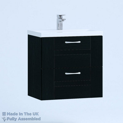 500mm Mid Edge 2 Drawer Wall Hung Bathroom Vanity Basin Unit (Fully Assembled) - Cartmel Woodgrain Anthracite Price Comparisons | Compare The Build