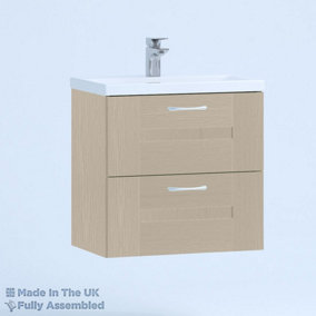 500mm Mid Edge 2 Drawer Wall Hung Bathroom Vanity Basin Unit (Fully Assembled) - Cartmel Woodgrain Cashmere