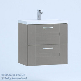 500mm Mid Edge 2 Drawer Wall Hung Bathroom Vanity Basin Unit (Fully Assembled) - Cartmel Woodgrain Dust Grey