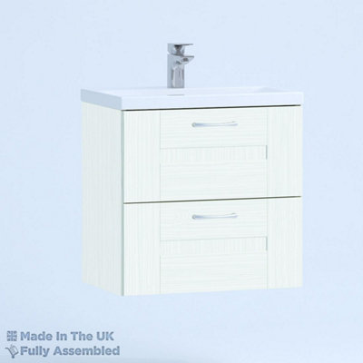 500mm Mid Edge 2 Drawer Wall Hung Bathroom Vanity Basin Unit (Fully Assembled) - Cartmel Woodgrain Ivory