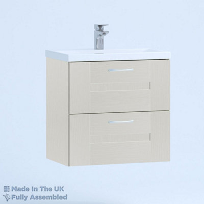 500mm Mid Edge 2 Drawer Wall Hung Bathroom Vanity Basin Unit (Fully Assembled) - Cartmel Woodgrain Light Grey