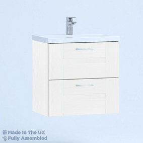 500mm Mid Edge 2 Drawer Wall Hung Bathroom Vanity Basin Unit (Fully Assembled) - Cartmel Woodgrain White