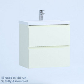 500mm Mid Edge 2 Drawer Wall Hung Bathroom Vanity Basin Unit (Fully Assembled) - Lucente Gloss Cream