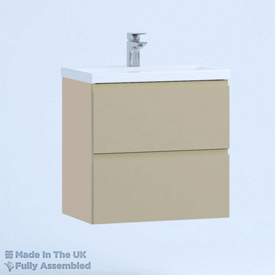 500mm Mid Edge 2 Drawer Wall Hung Bathroom Vanity Basin Unit (Fully Assembled) - Lucente Matt Cashmere