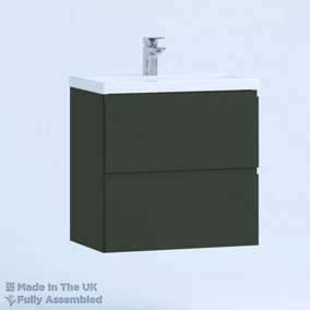 500mm Mid Edge 2 Drawer Wall Hung Bathroom Vanity Basin Unit (Fully Assembled) - Lucente Matt Fir Green