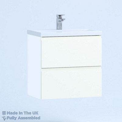 500mm Mid Edge 2 Drawer Wall Hung Bathroom Vanity Basin Unit (Fully Assembled) - Lucente Matt White