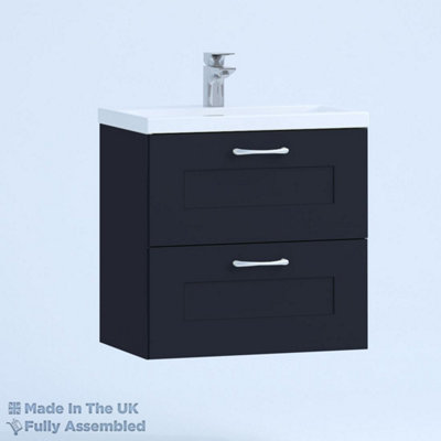 500mm Mid Edge 2 Drawer Wall Hung Bathroom Vanity Basin Unit (Fully Assembled) - Oxford Matt Indigo Price Comparisons | Compare The Build